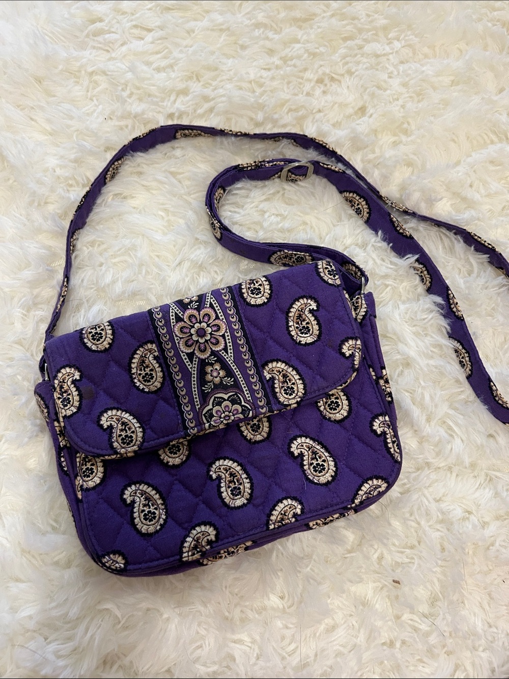 Purple Quilted Paisley Crossbody Bag - Women